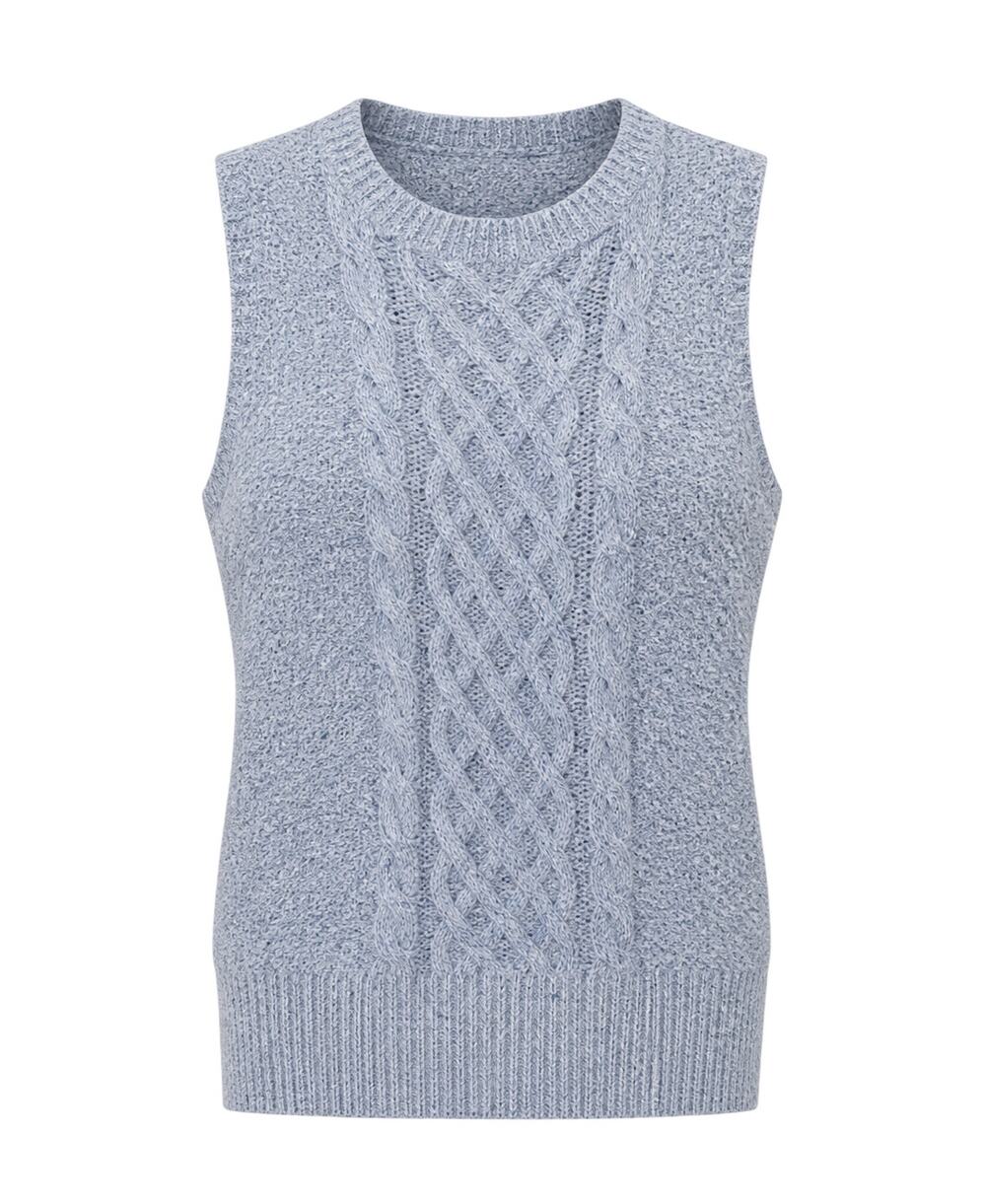 White + Warren Blue Cable Knit Crew Neck Sleeveless Sweater Vest Tank Size Small